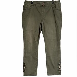 Soft Surroundings Olive Green Cropped Jeans with Embellished Ankles